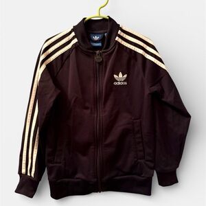 Kids Adidas Black Track Jacket with White Stripes
